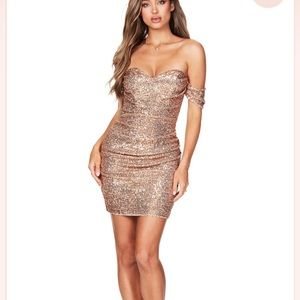 Nookie Sophia designer sequin mini dress gold size small